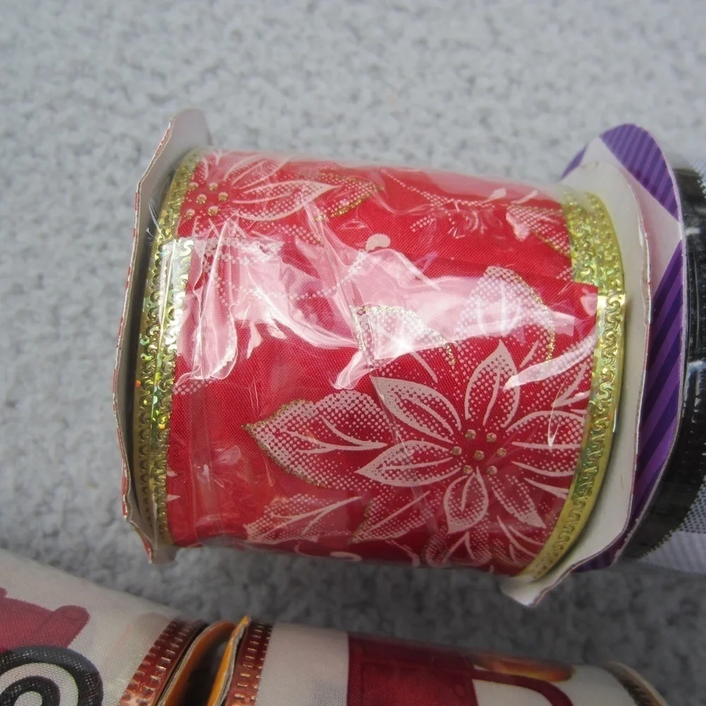 Christmas Ribbon Rolls Lot of 10 Crafts Holiday DIY Sewing Wrapping Gifts Bows N